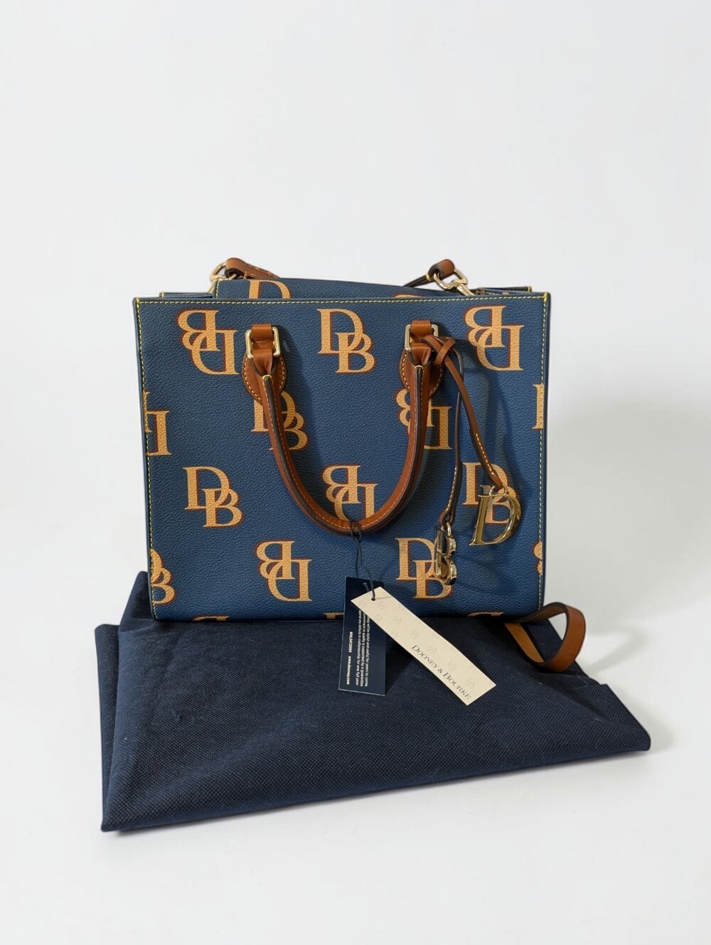 Dooney & Bourke Monogram Janine Satchel Blue Gold NWT